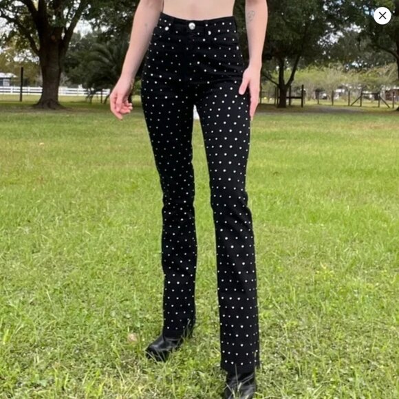 Gianni Bini NWT High Waisted Black Rhinestone Jeans - Picture 2 of 5